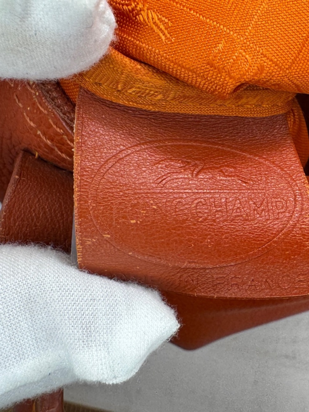 Longchamp Le Pliage Cuir Small Orange Leather Tote Bag Top Handle Authentic - Picture 15 of 16